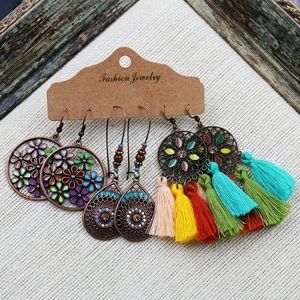 3 Pair Set Bohemian Tassel Dangle Earrings